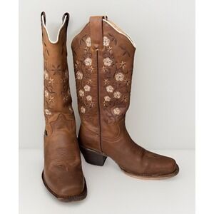Reyme Western Boots Handmade Mexico Embroidered Leather Brown Size 7 7.5